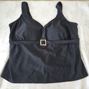 Krista Womens Tankini Swim Top Only, Black Swimwear, SZ 3X